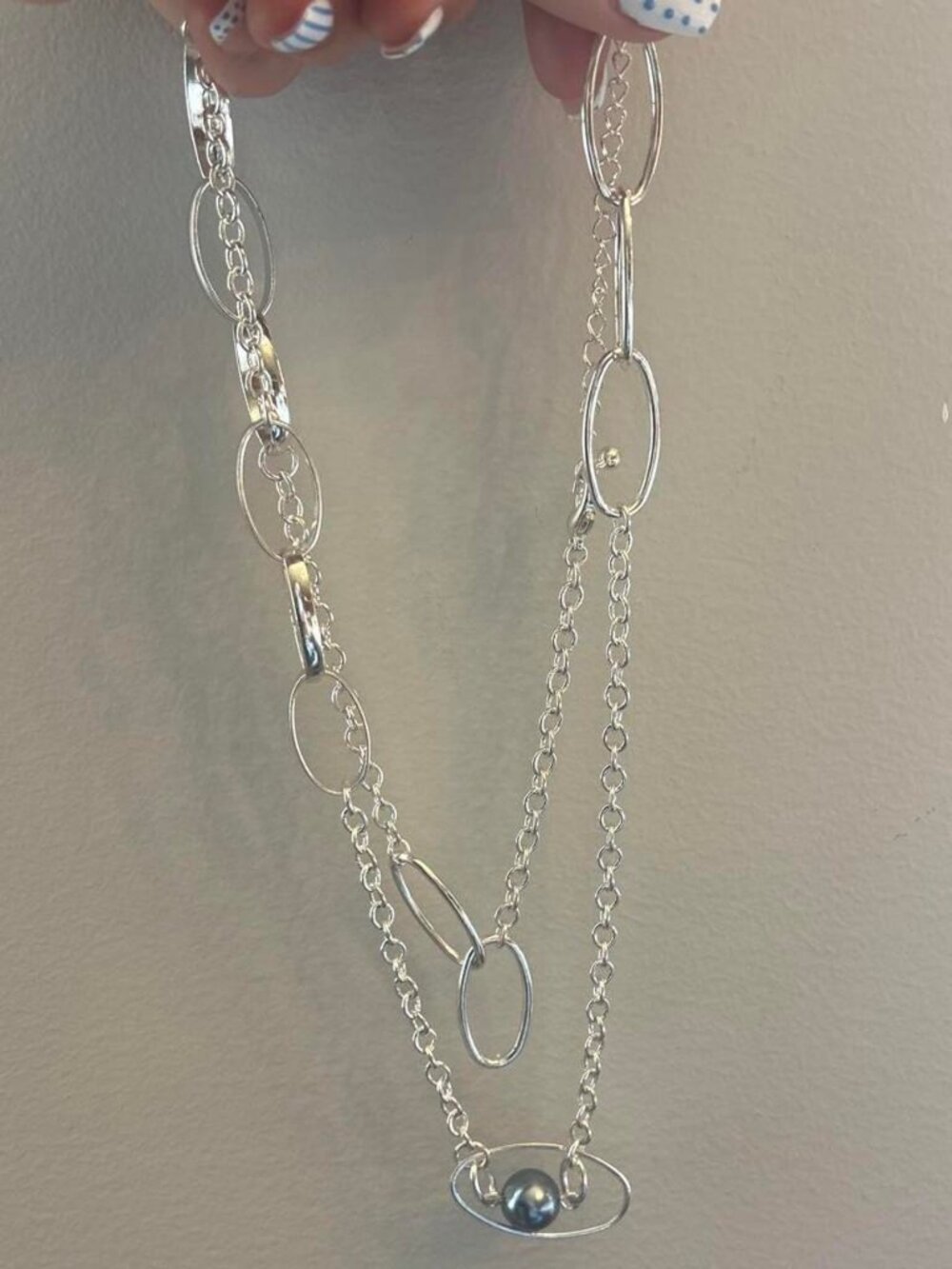 Silver Blue Pendant Necklace Costume Jewelry